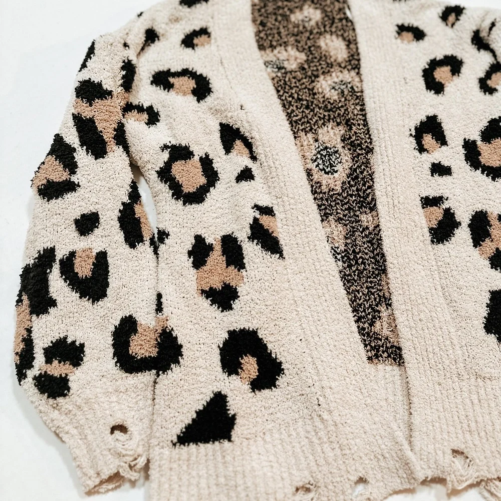 New In Distressed Leopard Print Cardigan (S) - Picture 2 of 7